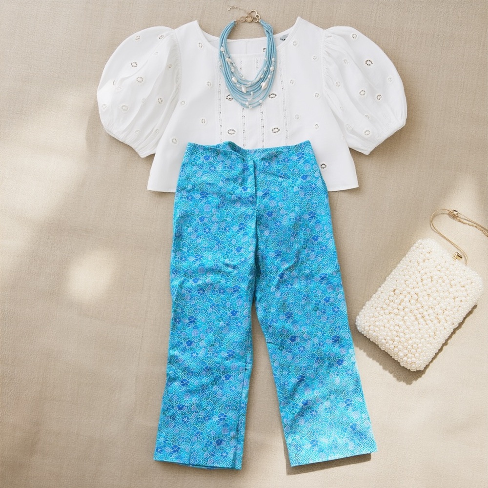 Jessica Ash Floral Blue Pants